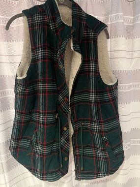 Maurices Green Plaid Sherpa-Lined Vest
